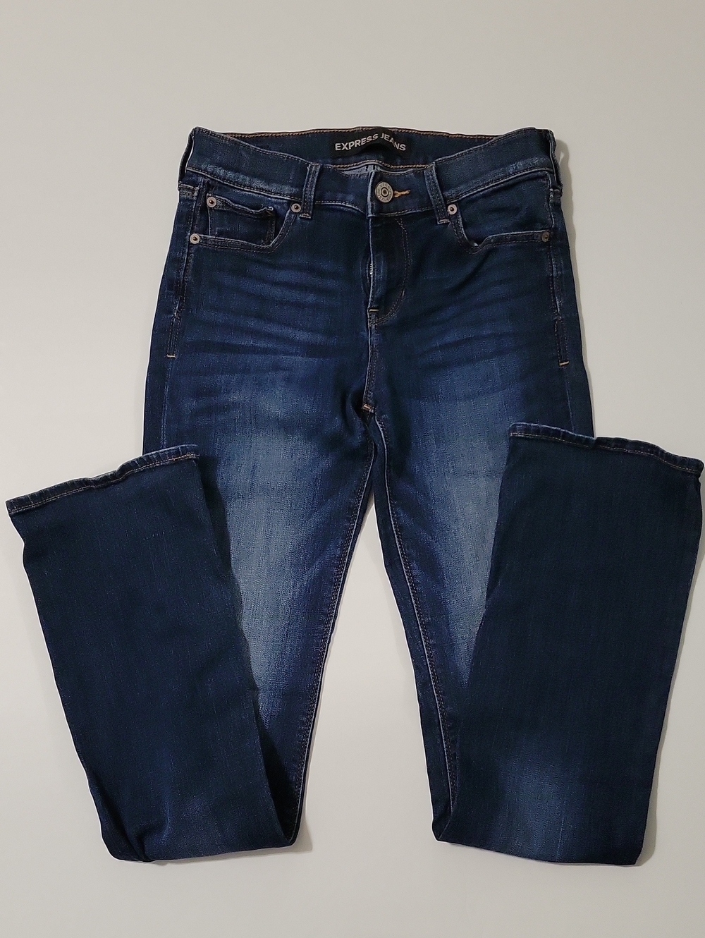 Express Women’s Deep Blue Barely Bootcut Jeans, Size 2L